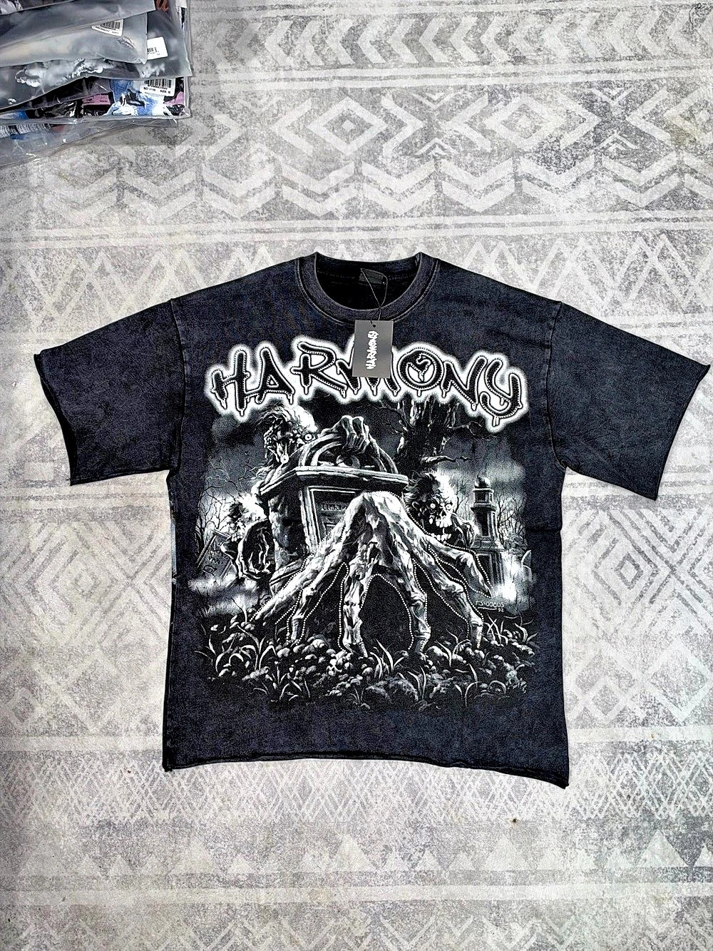 HARMONY High Street Printed Rhinestone Washed Vintage Distressed T-Shirt